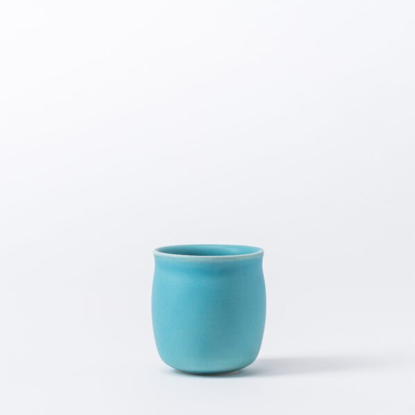 Set of 2 Small Azure Blue Tasting Cups - Rounded Ceramic Mini Set