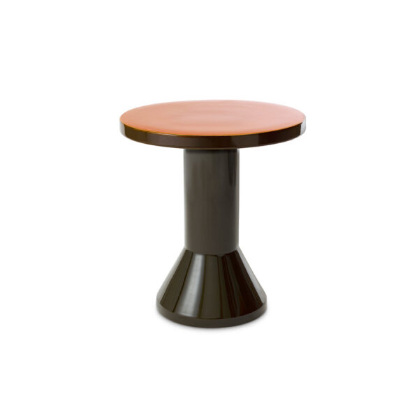 Cuban Rum and Wetland Green Pedestal Side Table - Gloss Flared Silhouette